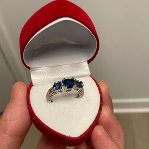 Blue 3 Stones Silver Ring